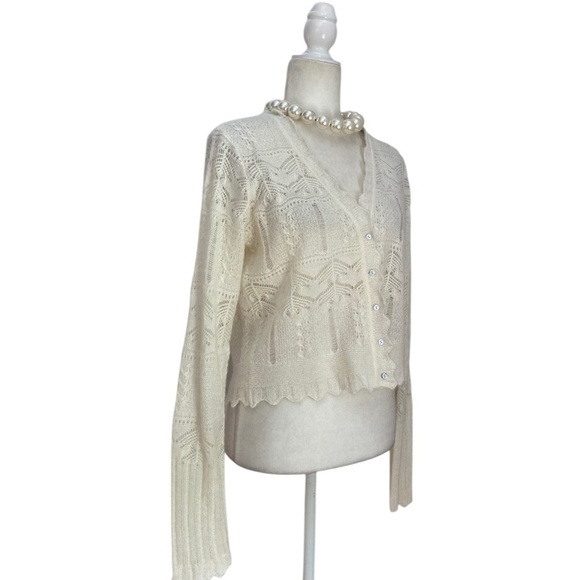AllSaints Vanessa Cardigan in Chalk White NWT Alpaca Wool Blend Pointelle Lace - Picture 7 of 15